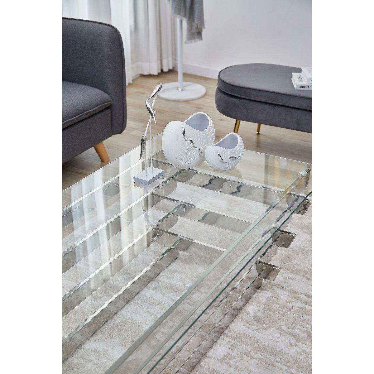 Couchtisch 130x70 cm Silber/Klarglas - HomeDesign Knaus