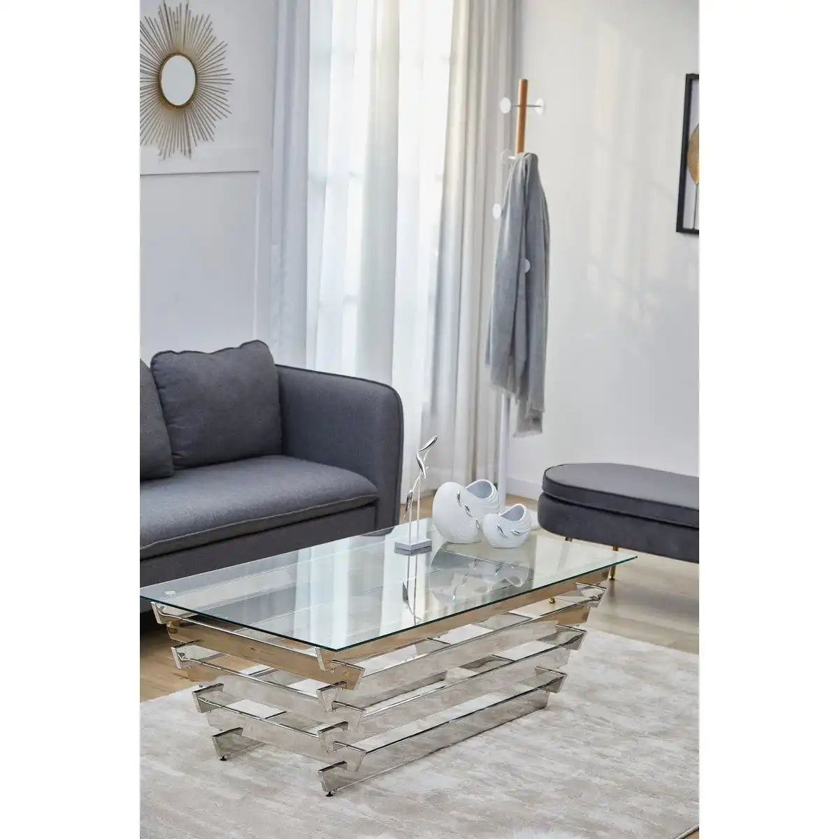 Couchtisch 130x70 cm Silber/Klarglas - HomeDesign Knaus