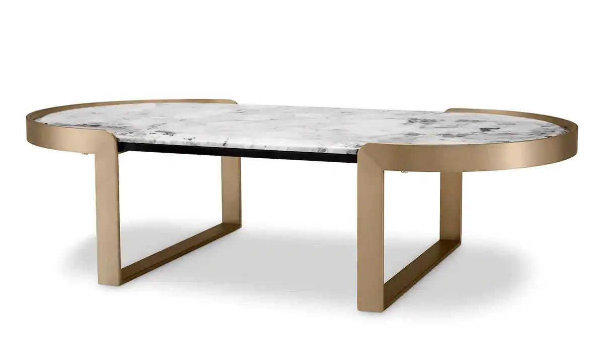Couchtisch Gebürstet Messingfinish Barcelona Marmor 120 cm - HomeDesign Knaus