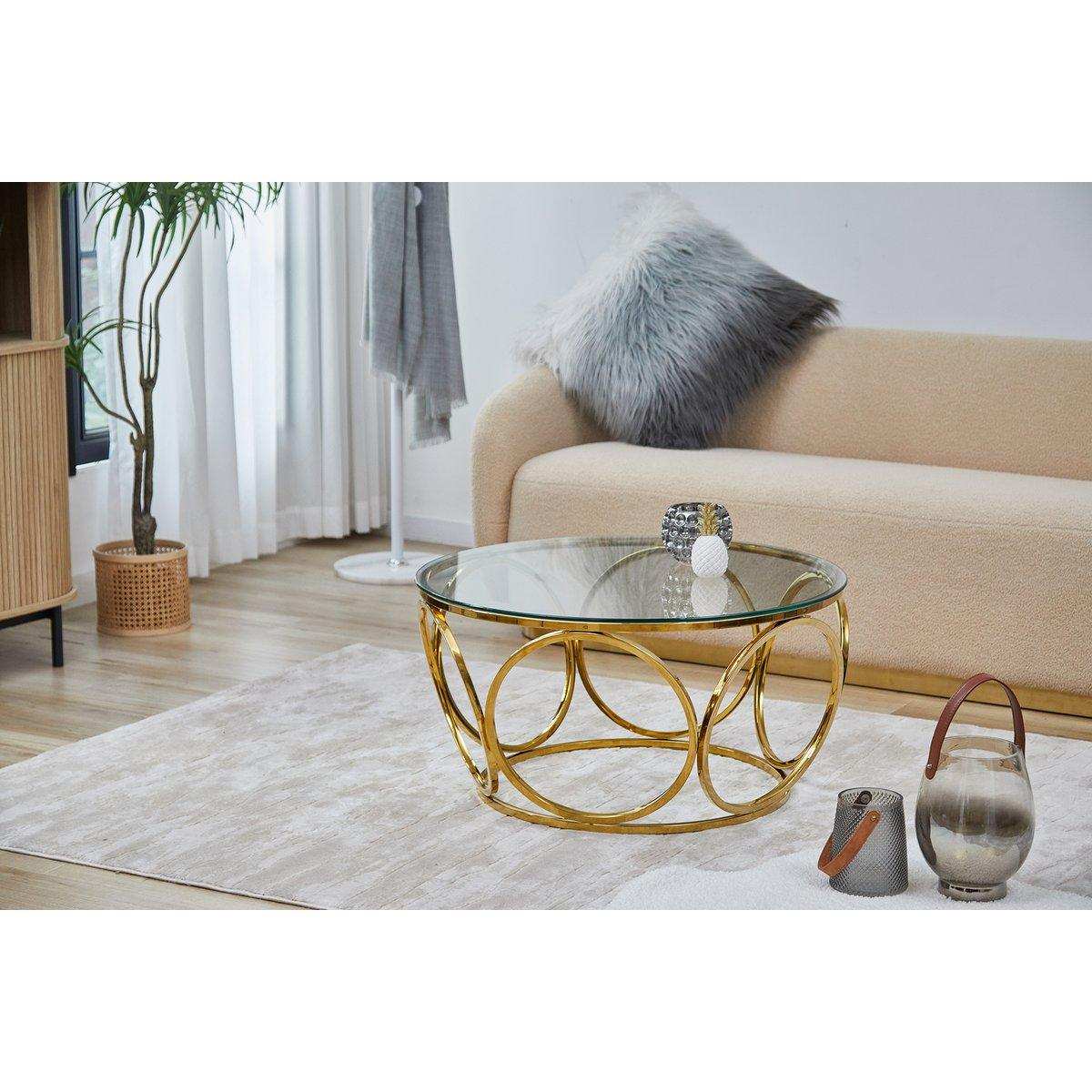 Couchtisch Ø 80 cm Gold/Klarglas - HomeDesign Knaus