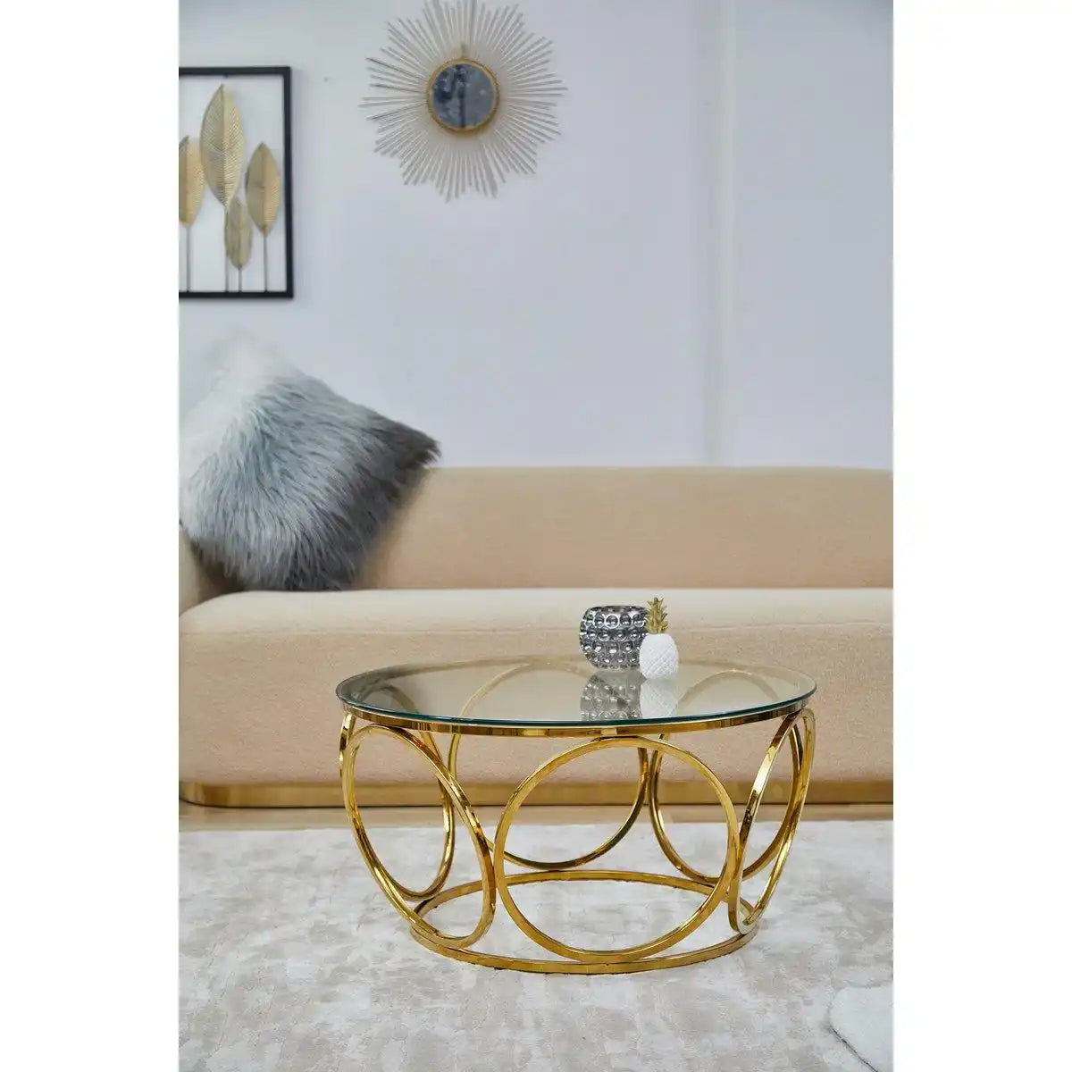 Couchtisch Ø 80 cm Gold/Klarglas - HomeDesign Knaus