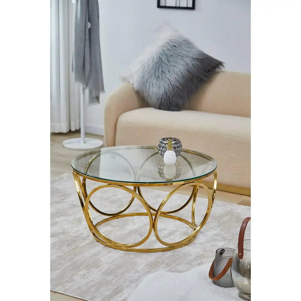 Couchtisch Ø 80 cm Gold/Klarglas - HomeDesign Knaus