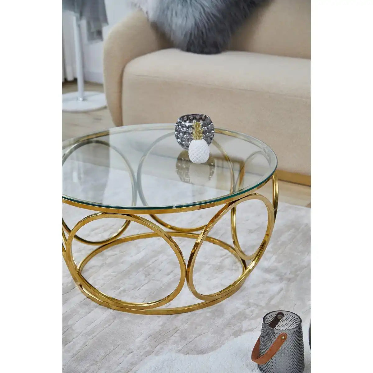 Couchtisch Ø 80 cm Gold/Klarglas - HomeDesign Knaus