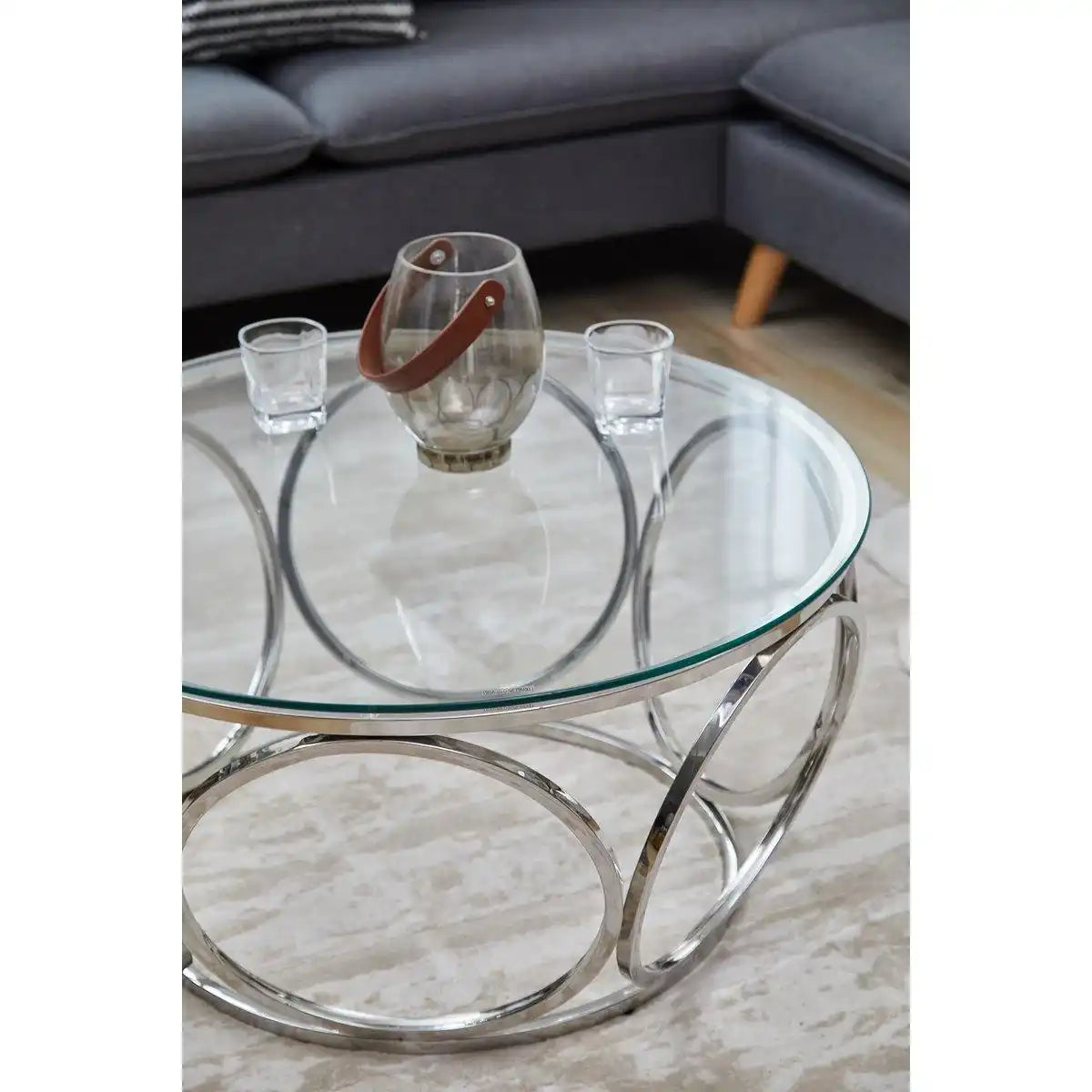 Couchtisch Ø 80 cm Silber/Klarglas - HomeDesign Knaus