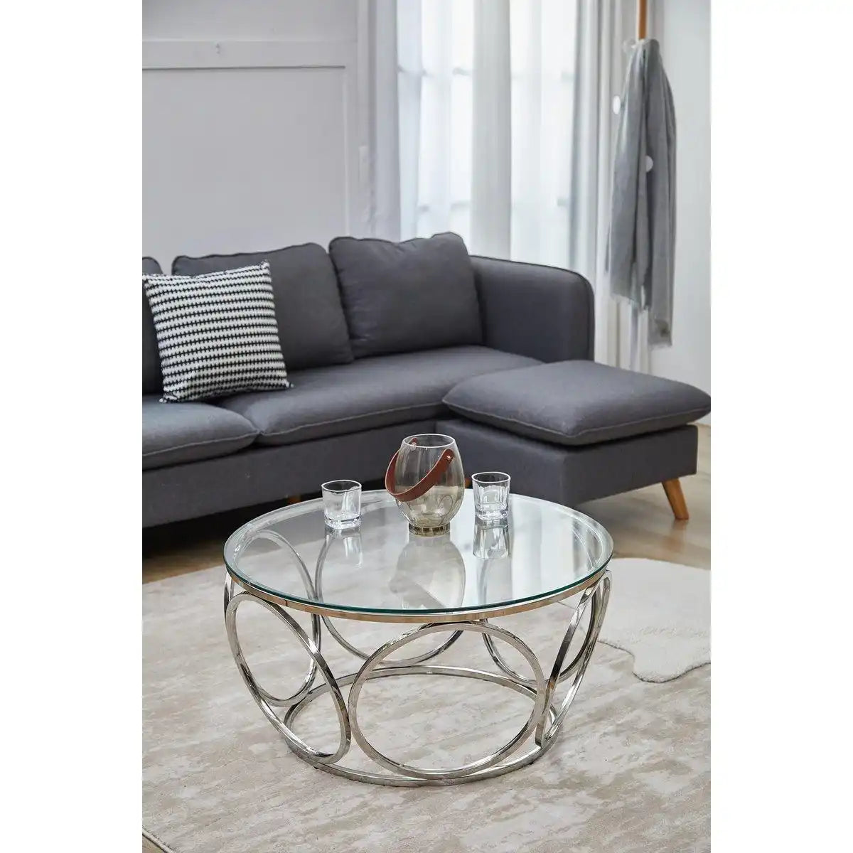 Couchtisch Ø 80 cm Silber/Klarglas - HomeDesign Knaus