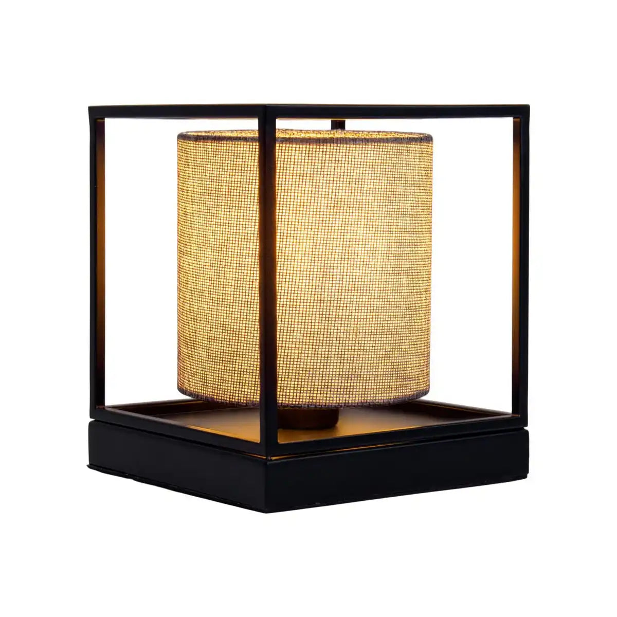 Tischleuchte "BETA" grau aus Metall mit Stoffschirm in grau, mit E14-Fassung, Lampe für Wohnzimmer, Esszimmer, Flur und Büro, 15 x 15 x 17 cm