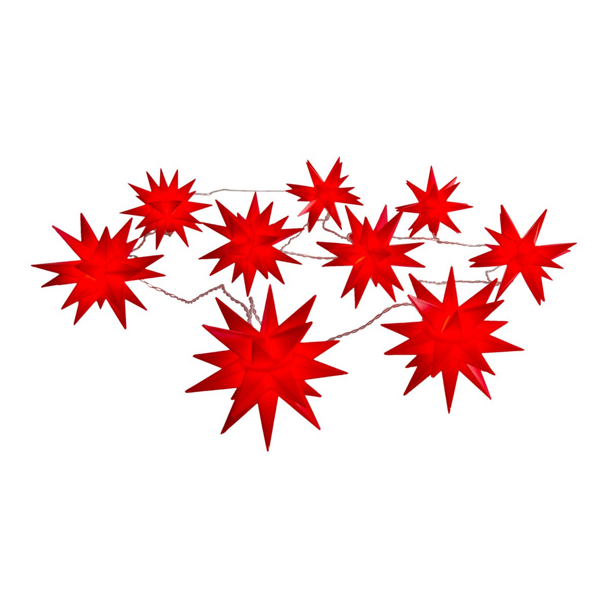 9er-Outdoor-LED-Weihnachtslichterkette 3D-Sterne / XMAS Lights - rot