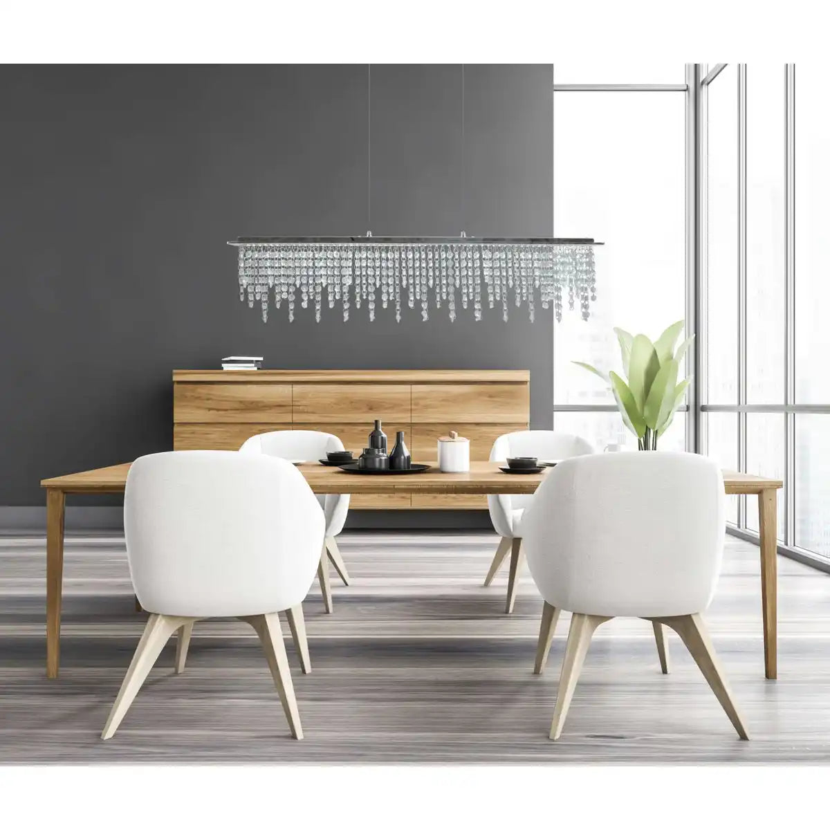 LED Pendelleuchte "DIAMONDS", Pendelleuchte, Metall und Kristallglas, Chrome, mit fest verbauten LEDs, für Esszimmer, Wohnzimmer, Diele oder Büro, 120 cm lang