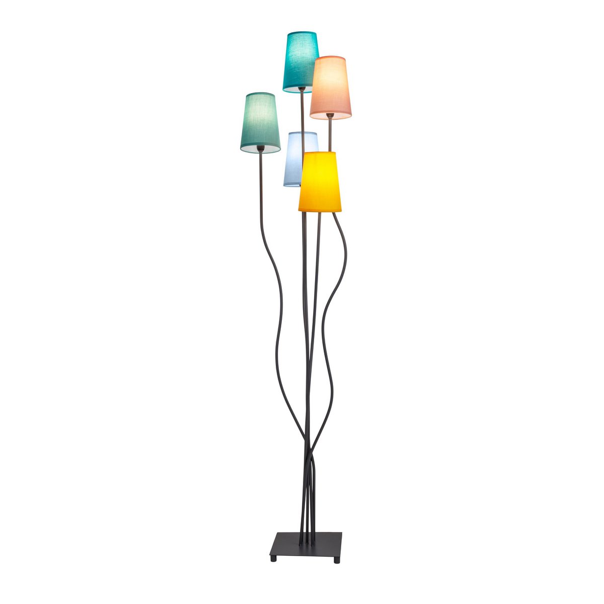 Stehleuchte 5-flammig "COLORA", Stehlampe mit bunten Textilschirmen, 5x E14-Fassung, für Esszimmer, Wohnzimmer, Diele oder Büro, 163 cm hoch