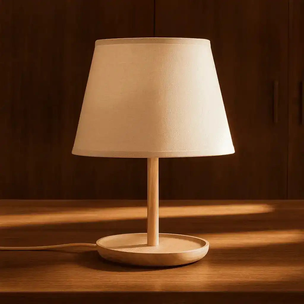 Emily hellbraune Holzlampe mit Kabel - handgefertigtes nachhaltiges Design für Zuhause
