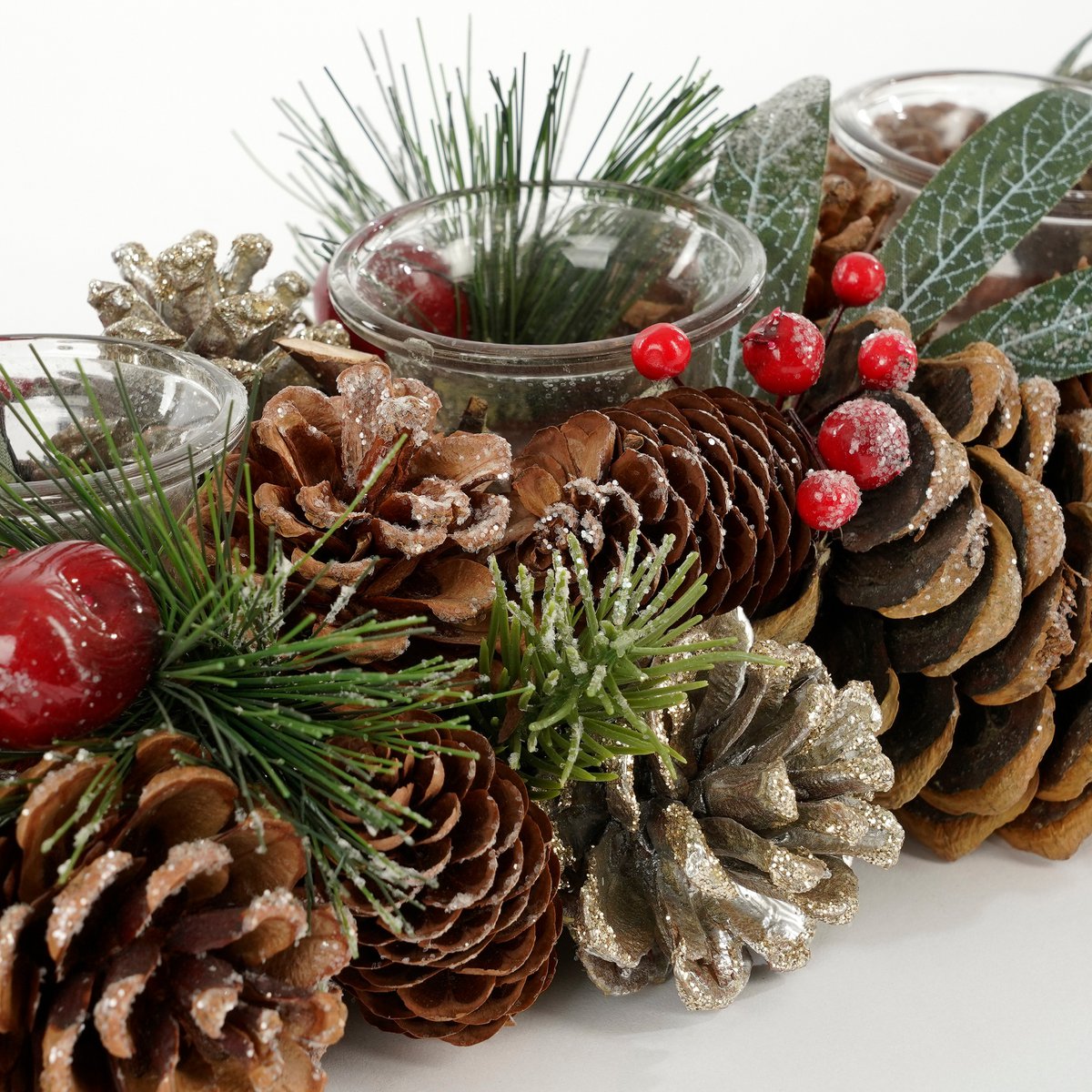 Weihnachtsstück mit Teelichthalter – L54 x B17 x H9 cm – Grün