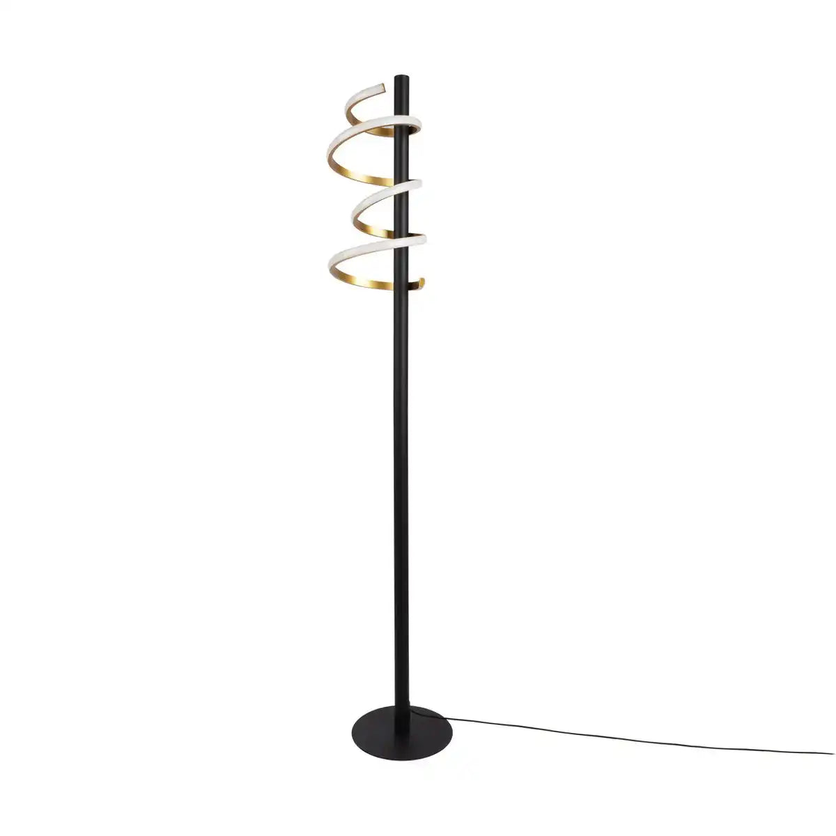LED-Stehleuchte "BELLEZA", moderne Stehlampe aus Metall und Kunststoff in Schwarz, Gold und Weiß, mit fest verbauten LEDs, 140 hoch, Beleuchtung für Wohnzimmer, Esszimmer, Schlafzimmer oder Büro.