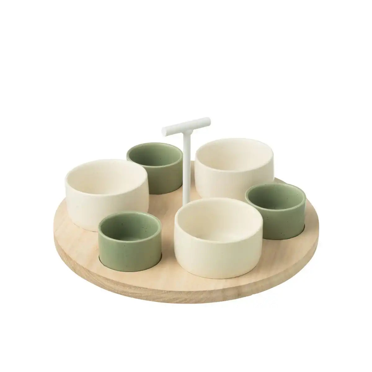 J-Line Tapas-Geschirr, 6 Sets + Holzschale in Box, Grün/Weiß