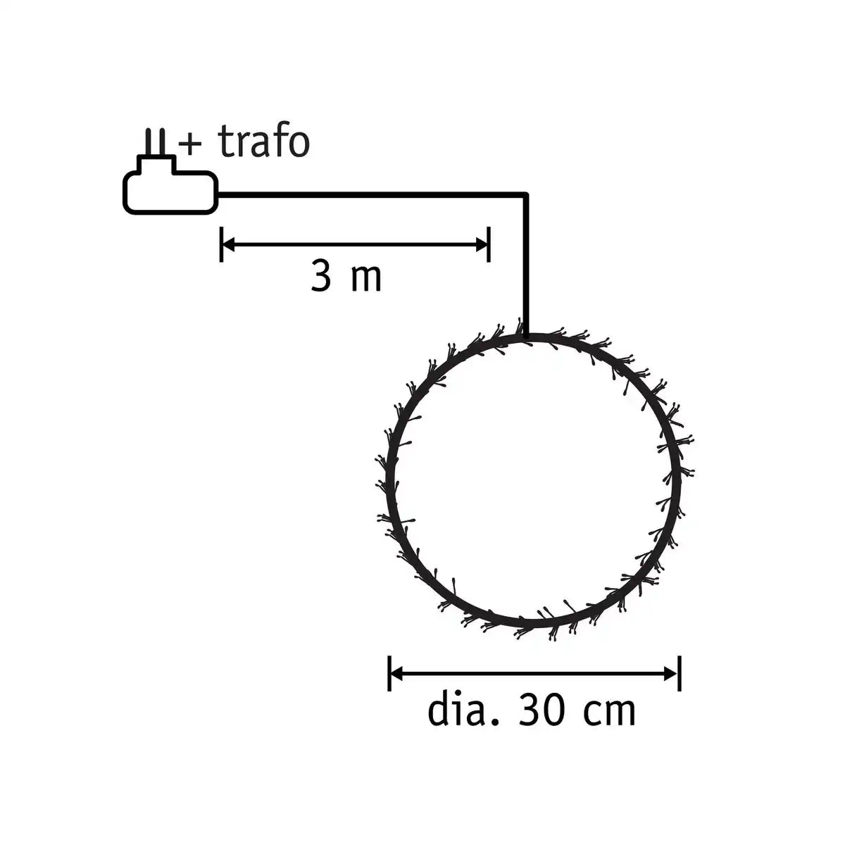 Lichterkranz mit warmweißer LED-Beleuchtung – Ø30 cm – Schwarz