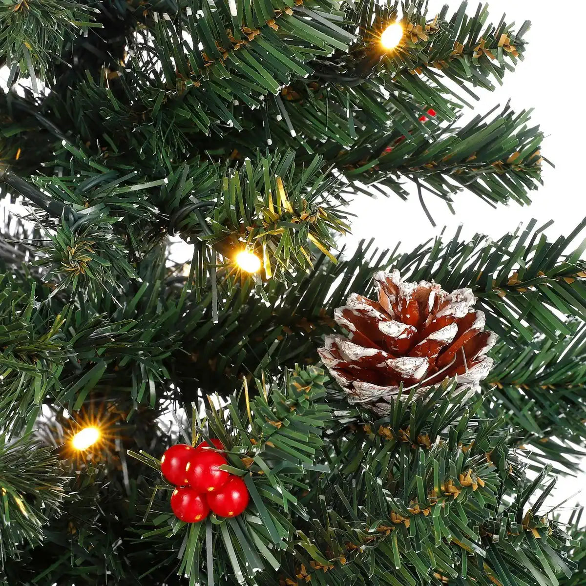 Set bestehend aus 2 Weihnachtsbäumen und 1 Kranz mit LED-Beleuchtung – Grün