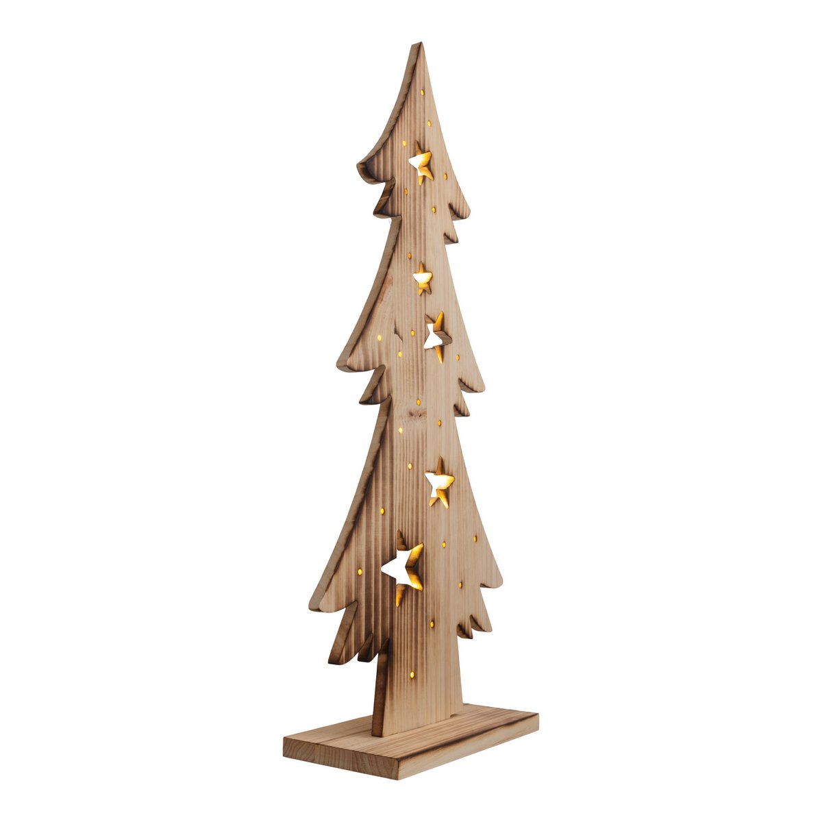 LED-Holz-Dekoleuchte "TANNENBAUM" groß, aus naturbelassenem Holz mit festverbauten LEDs, Weihnachtsdekoration für Außen