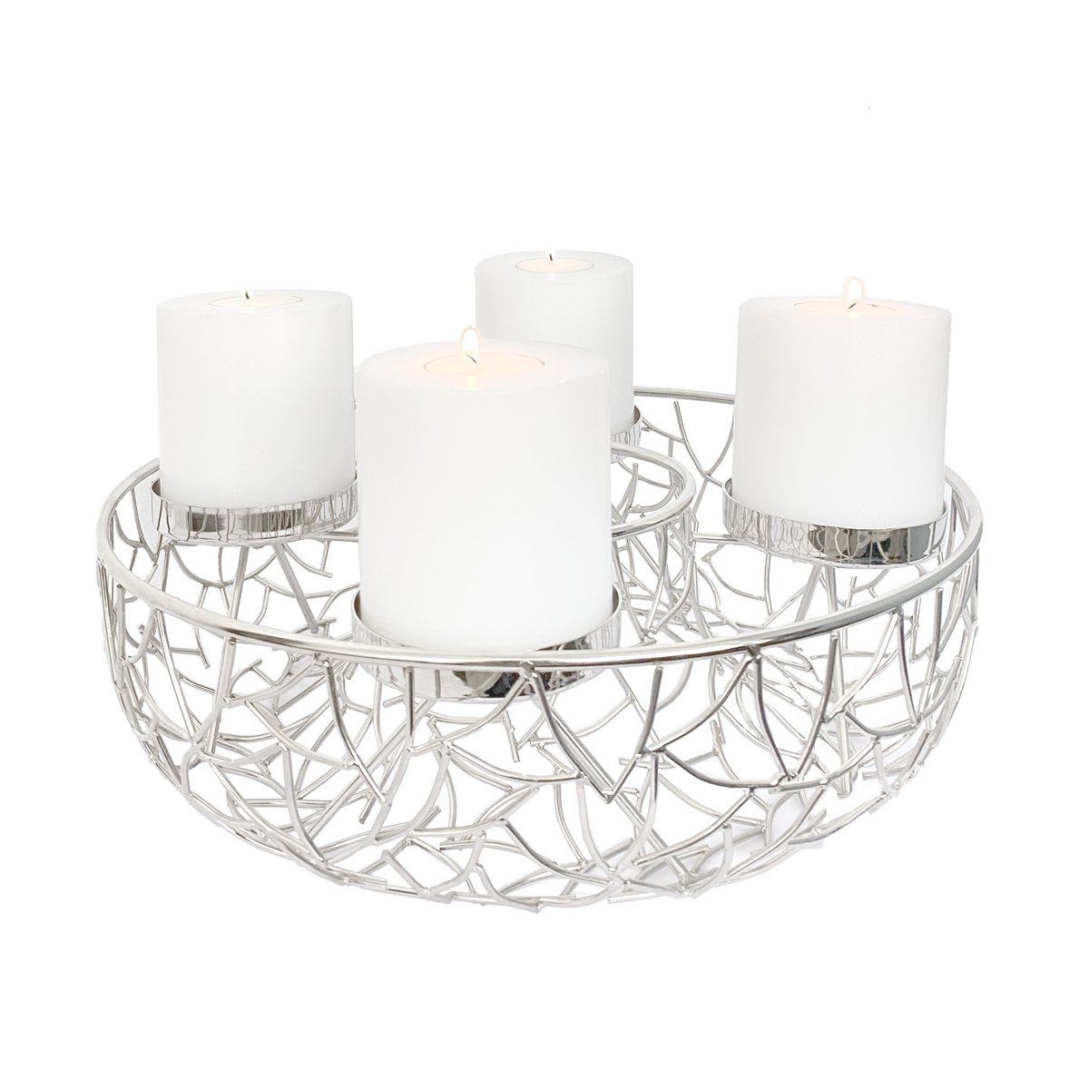 Adventskranz Milano, Edelstahl vernickelt silberfarben, Durchmesser 34 cm, für Kerzen ø 8 cm