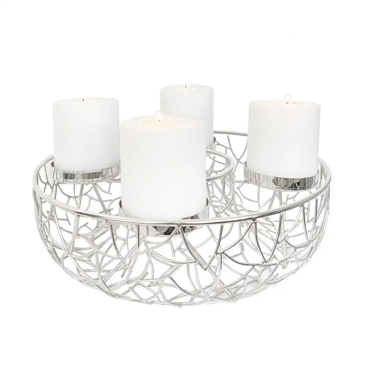 Adventskranz Milano, Edelstahl vernickelt silberfarben, Durchmesser 34 cm, für Kerzen ø 8 cm