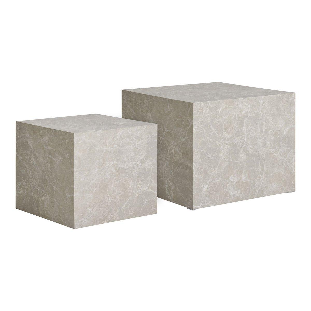 Prager Couchtisch-Set – Beige, Marmoroptik, MDF, Dekorpapier, 2er-Set
