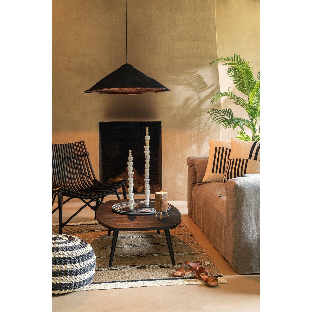J-Line Pouf Round Stripes Gewebter Kunststoff Schwarz/Natur