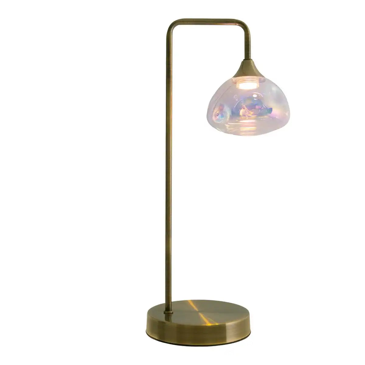 LED Tischleuchte "VARNA", Tischlampe aus messingfarbenem Metall und irisierendem Glas, fest verbaute LEDs, 45 cm hoch, stilvolle Beleuchtung für Wohnzimmer, Esszimmer oder Diele