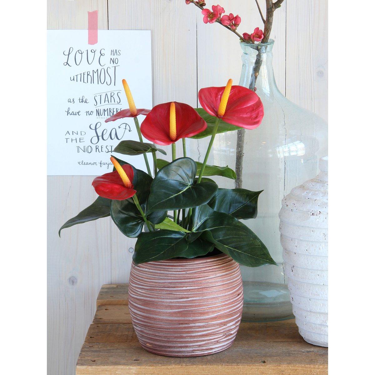 Künstliche Anthuriumpflanze im Blumentopf Stan - H38 x Ø30 cm - Rot