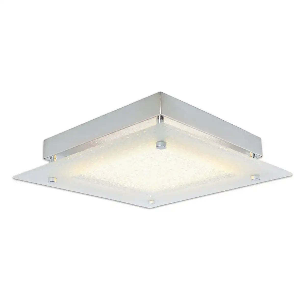 LED-Deckenleuchte mit Kristalloptik "LEEDS" , Seitenlänge 25 cm, aus chromfarbenem Metall und klarem, strukturiertem Glas, integrierte LEDs, warmweiß
