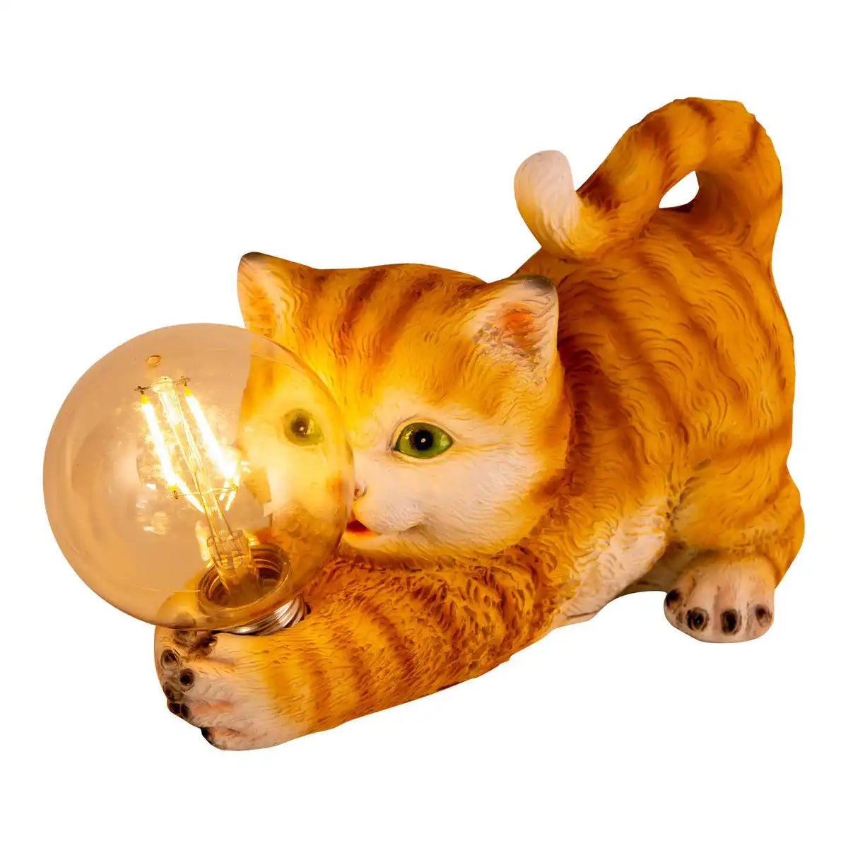 LED-Solar-Outdoorleuchte "KATZE" 25 cm lang- Außen Deko aus braunem Kunststoff mit integrierten LEDs