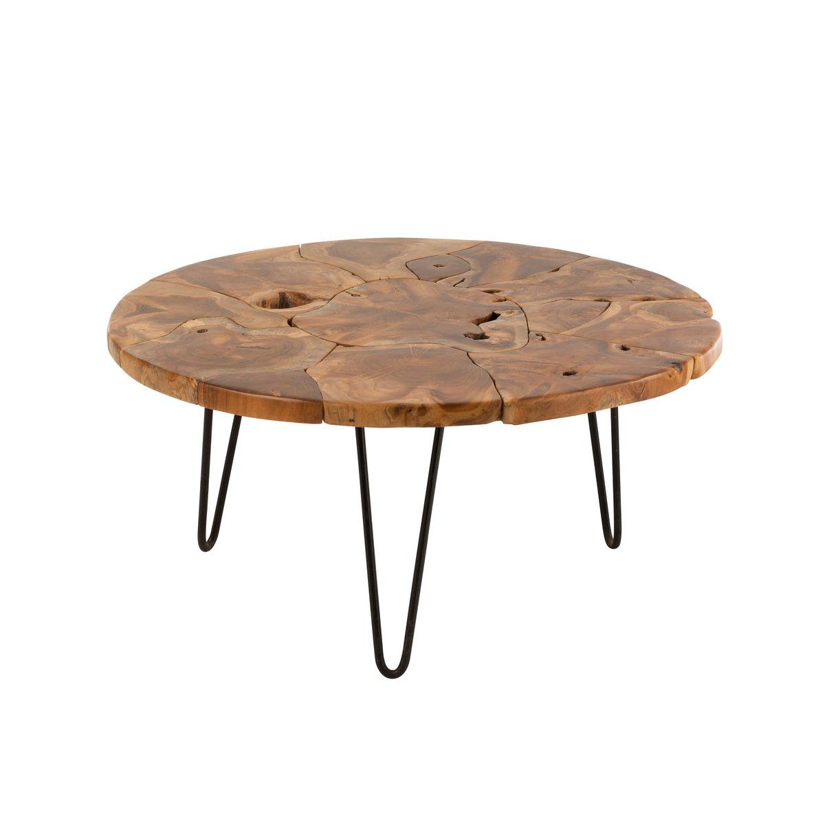 J-Line Couchtisch Samuel rund Teakholz braun – 80,00 x 80,00 x 36,50 cm