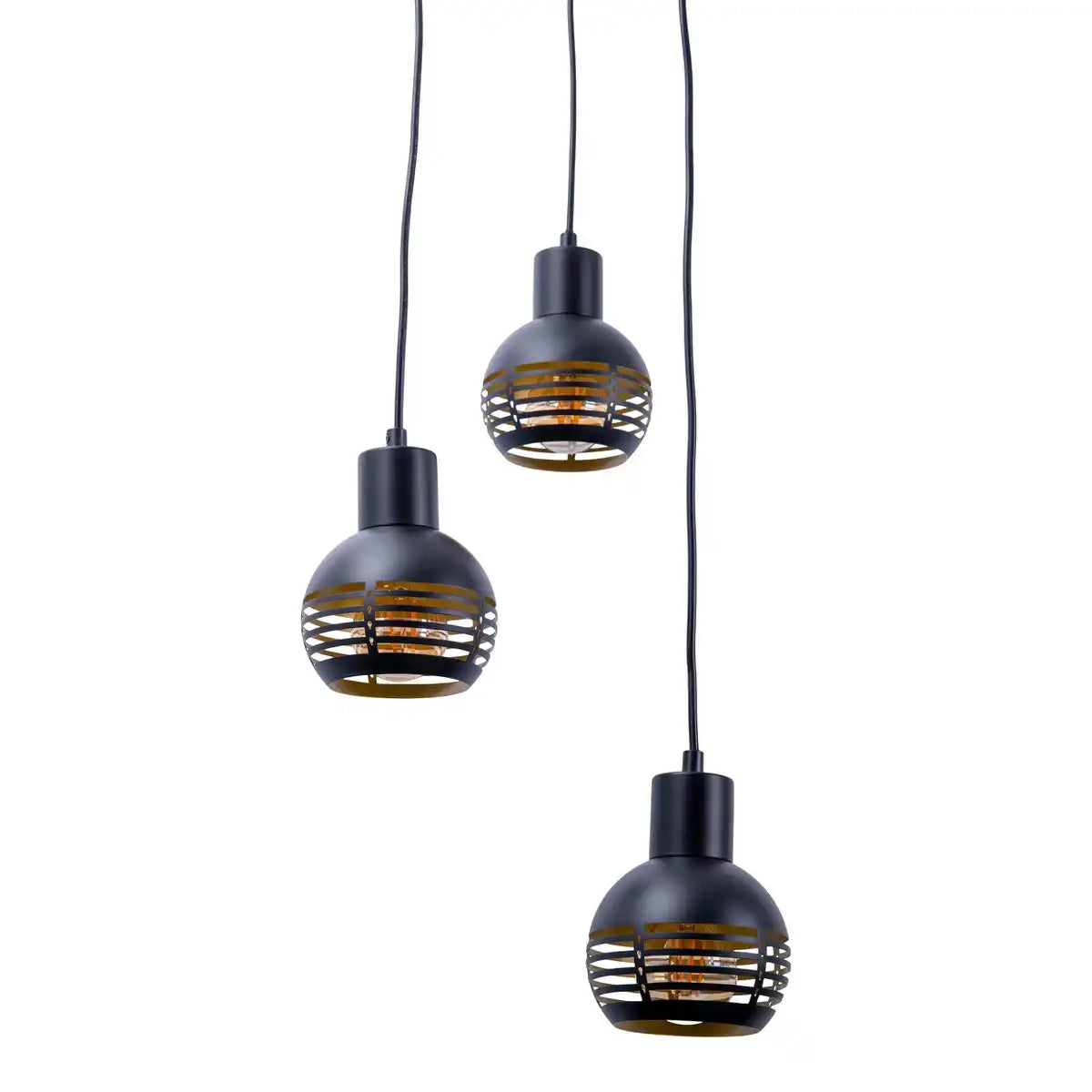 3er Pendelleuchte "CASCO" Hängelampe aus Metall in Schwarz, und Gold, mit E27-Fassungen. Stilvolle Beleuchtung für Wohnzimmer, Esszimmer oder Küche.