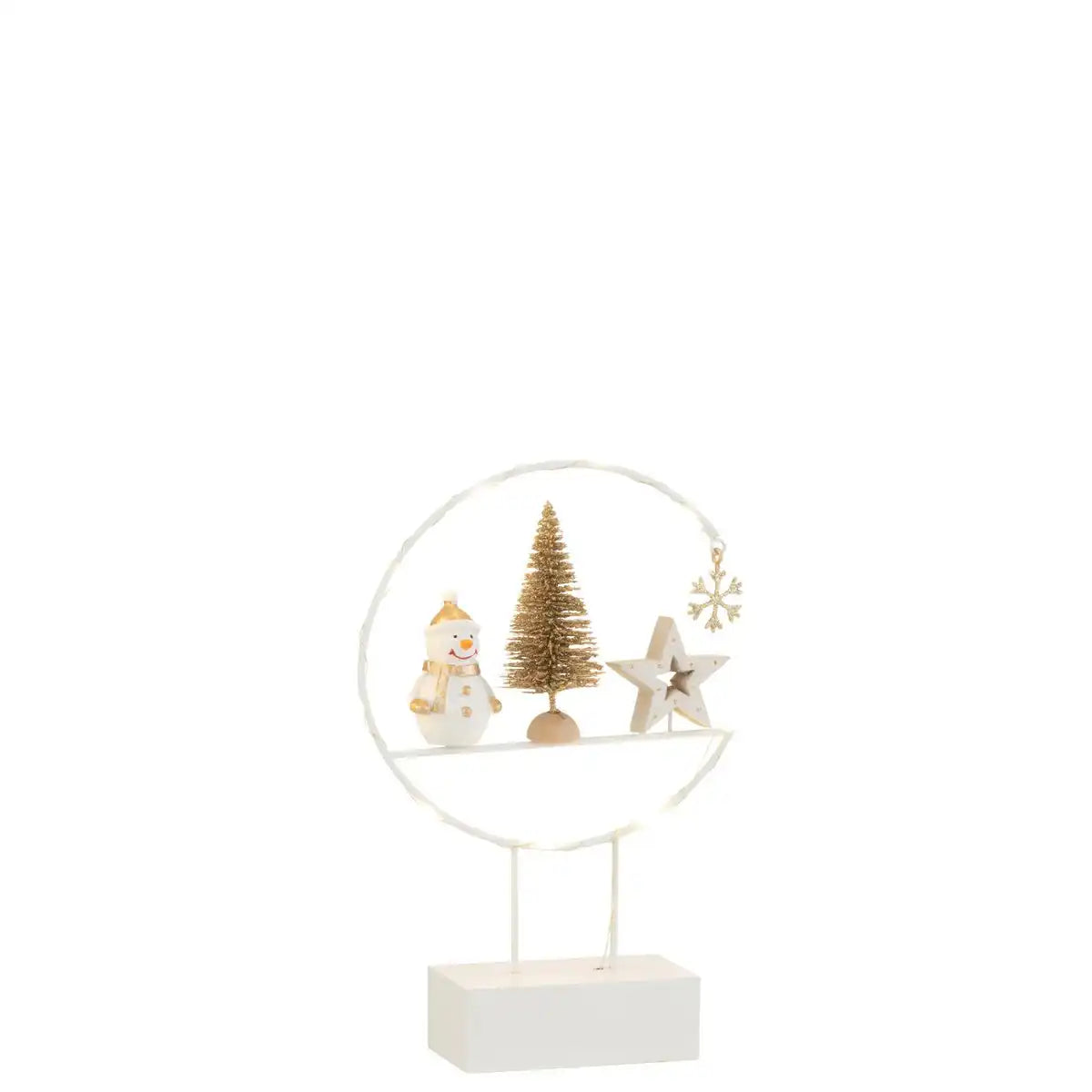 J-Line Halbkreis auf Fuß + LED Schneemann Holz Weiß/Gold