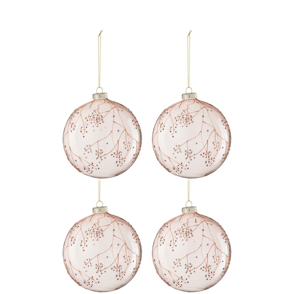 J-Line Box mit 4 Weihnachtskugelzweigen aus Glas, hellrosa, groß