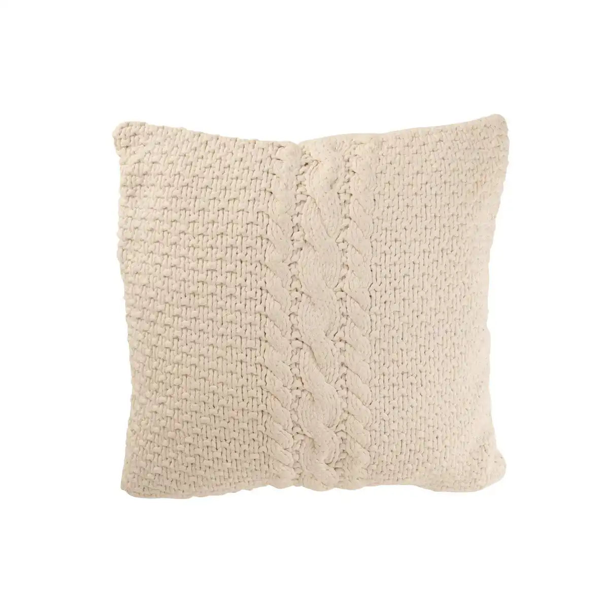 J-Line Kissen gestrickt + geflochten, Baumwolle, Weiß