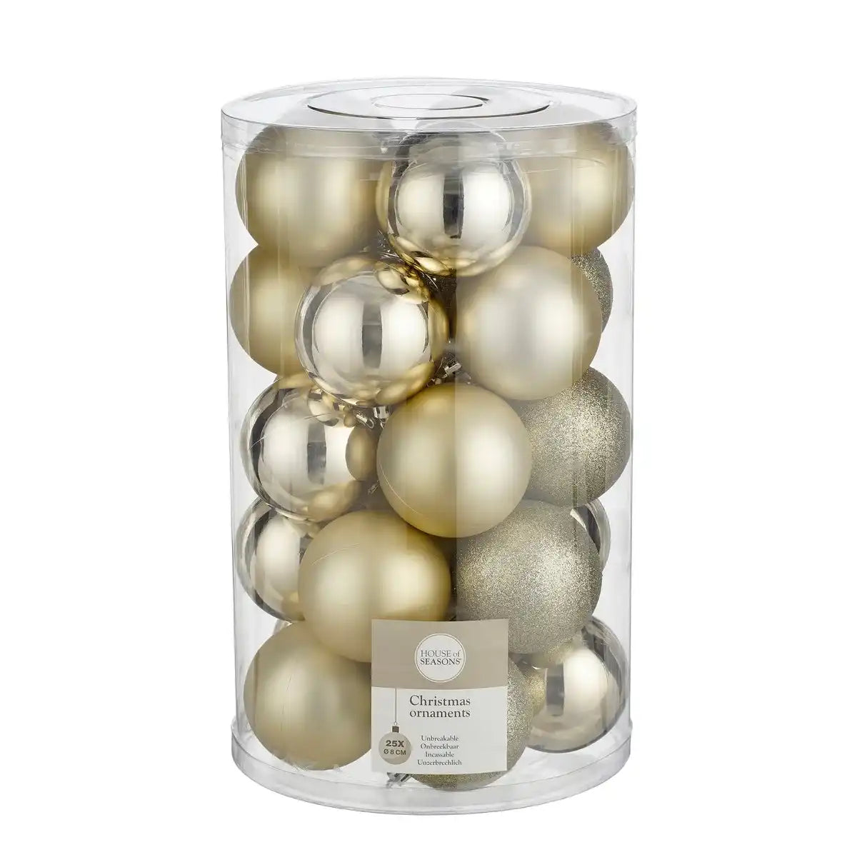 25 Stück Weihnachtskugeln-Set aus Kunststoff Champagner