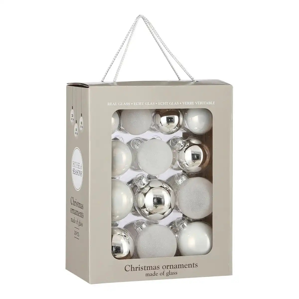 Weihnachtskugeln Set - 26 Stück - Ø7 cm - Glas - Weiß