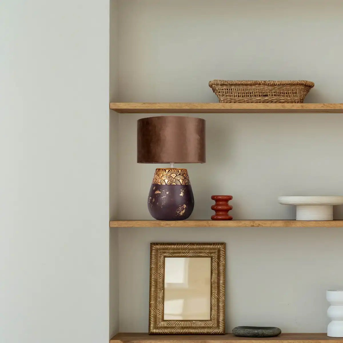 Keramik Tischleuchte "Bronco", Tischlampe, Keramik, beige/grau, mit E14-Fassung, für Esszimmer, Wohnzimmer, Diele oder Büro, 39 cm hoch