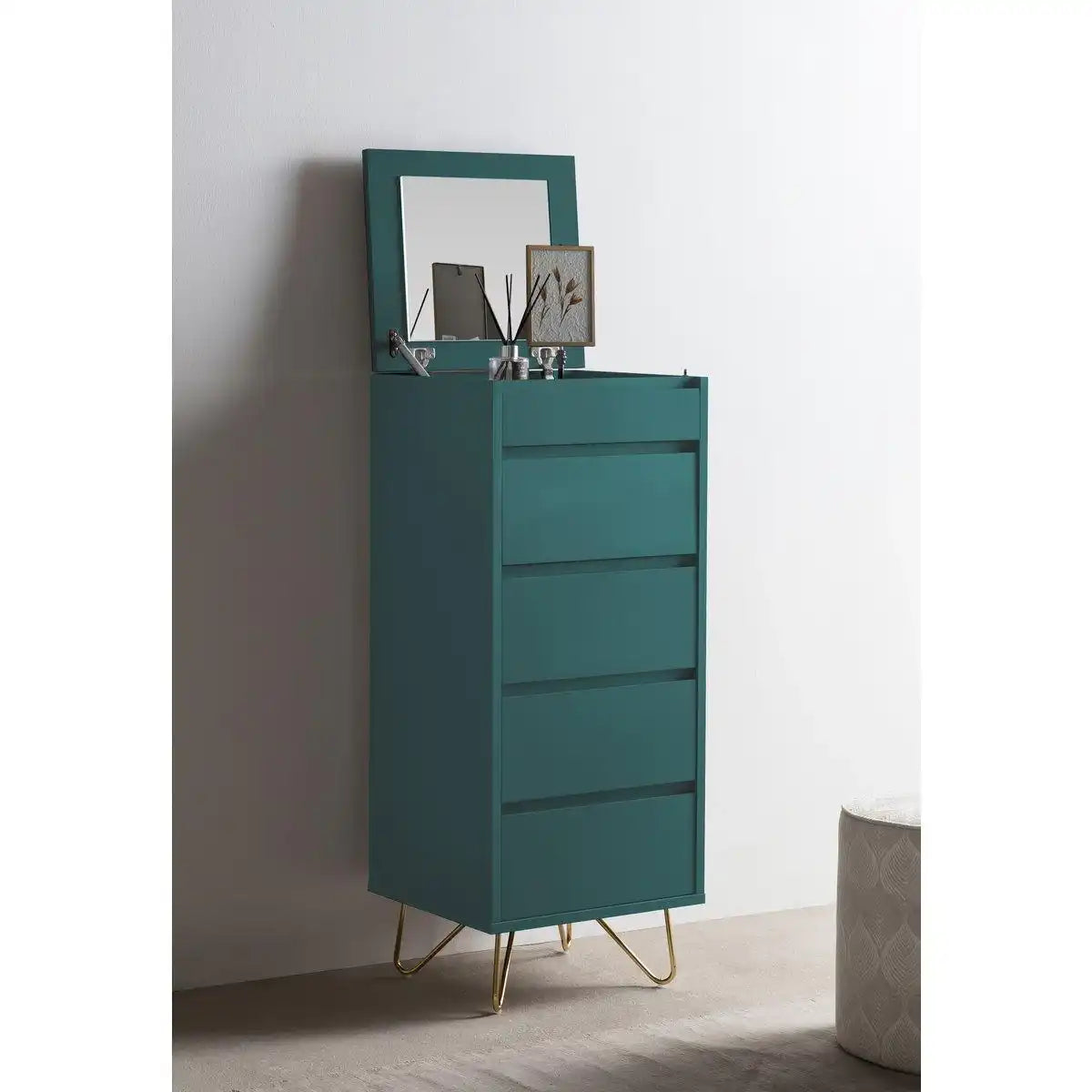 Kommode hoch mit 4 Schubladen und 1 Fach, inkl. Spiegel