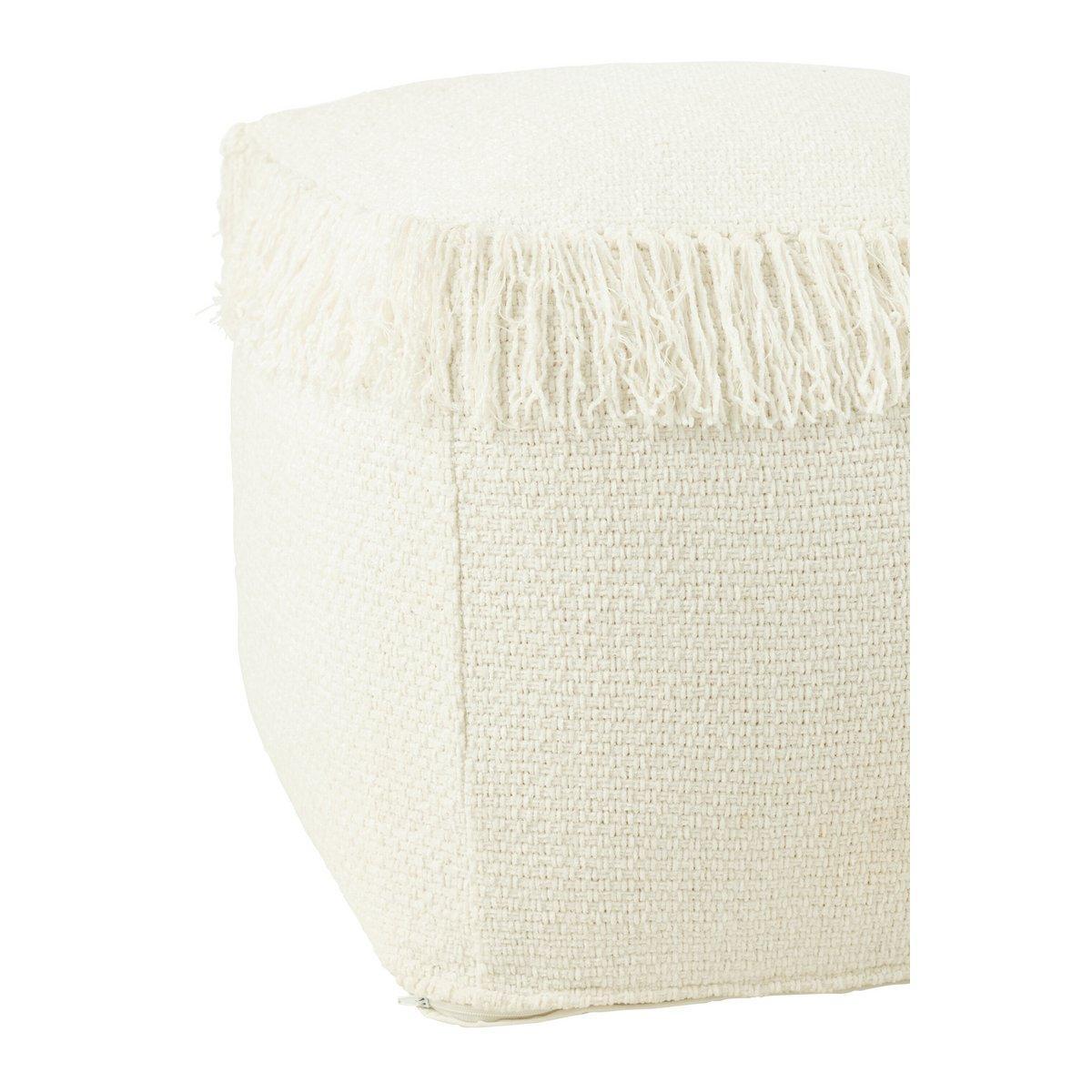 J-Line Pouf Square Woven + Fransen Viskose Weiß