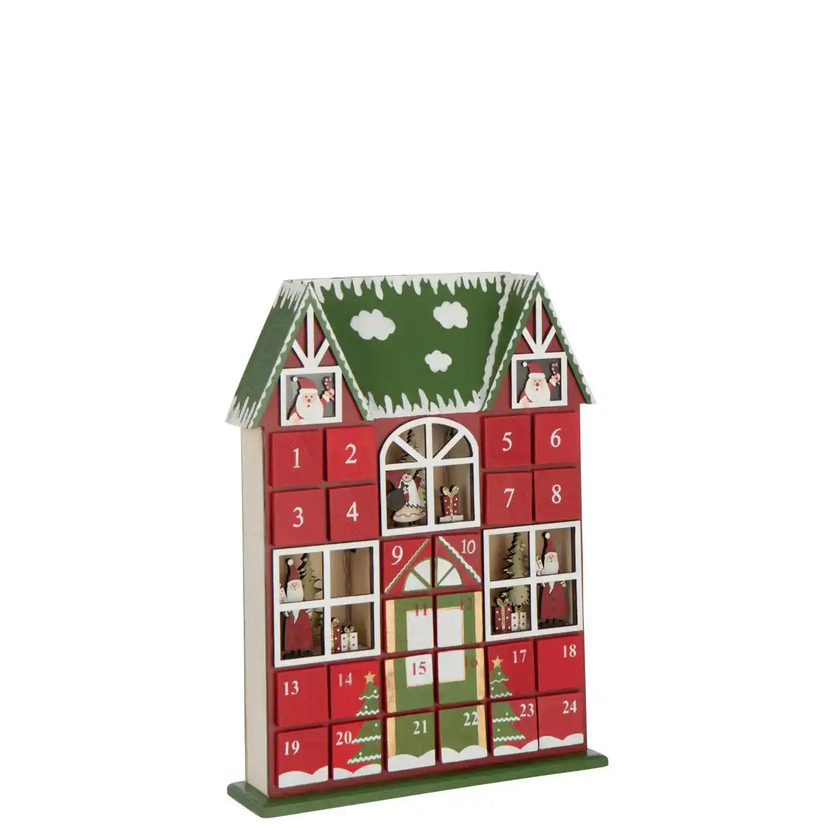 J-Line Huis Adventskalender LED Multiplex Weihnachtsrood/Dunkelgrün