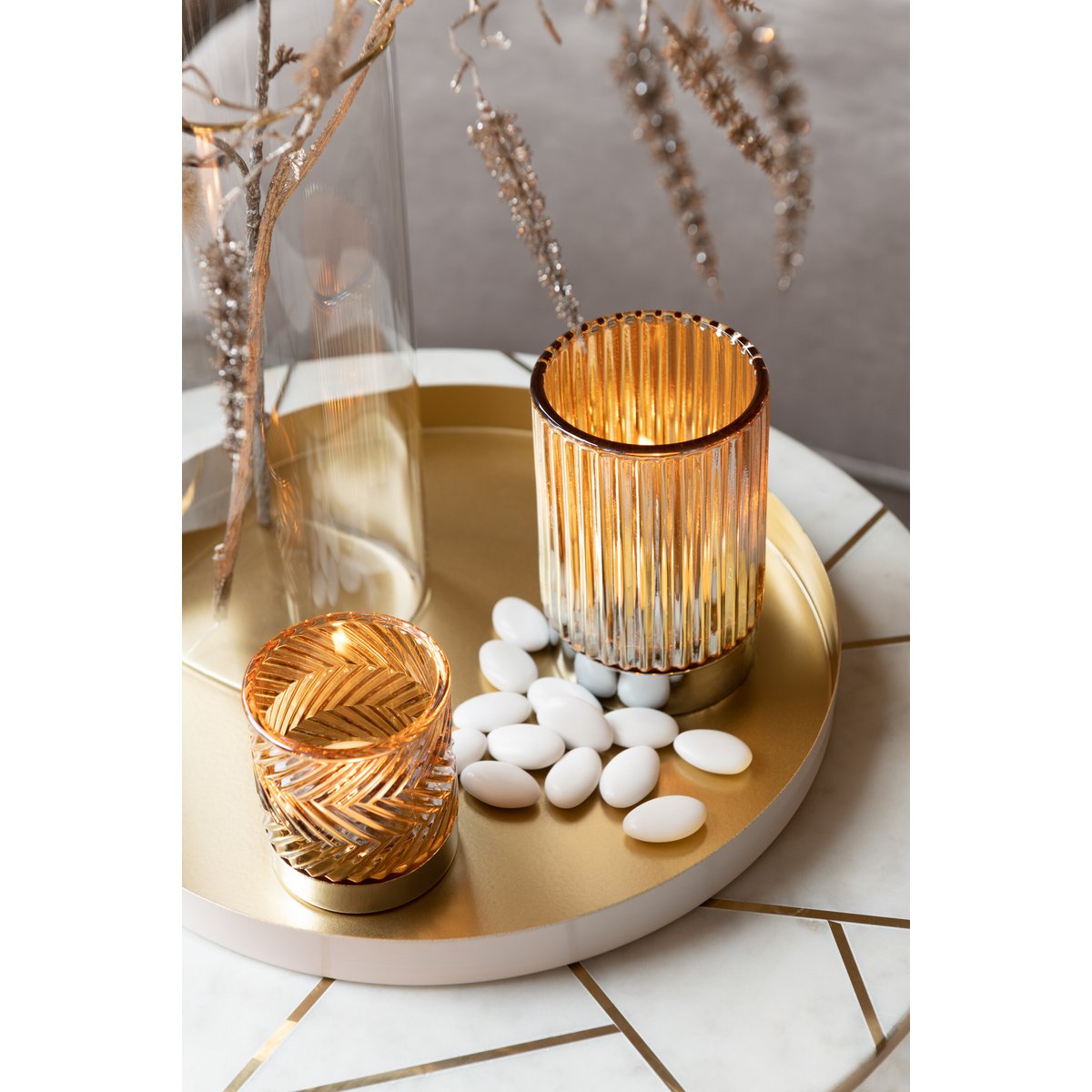 J-Line Beistelltisch – Marmor/Eisen – Gold/Weiß
