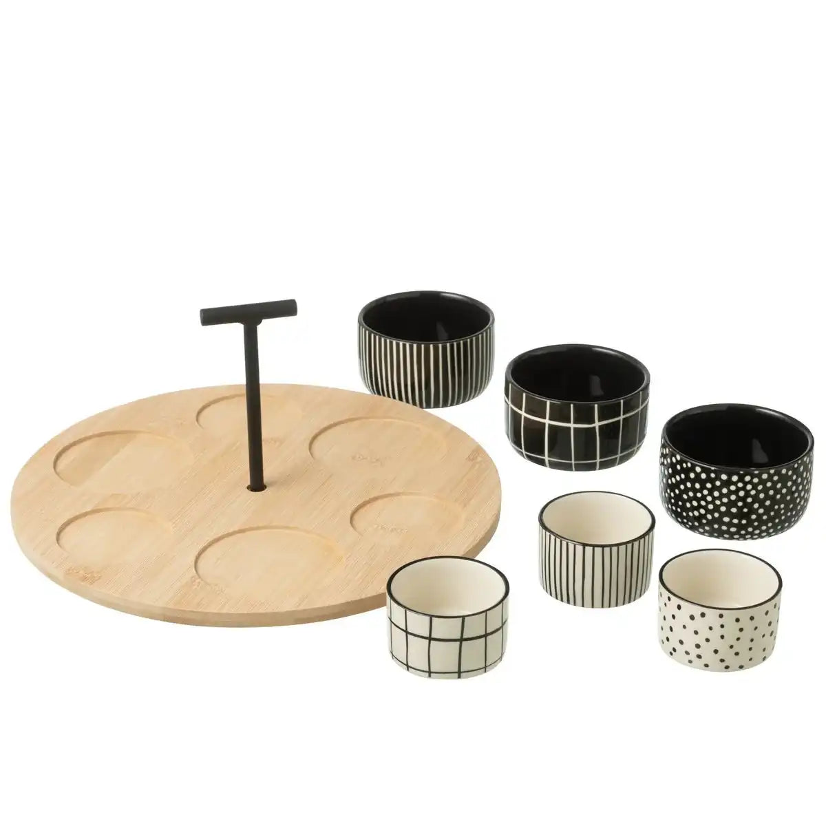 J-Line Tapas-Geschirr 6 Sets + Bambusschale in Box Schwarz/Weiß