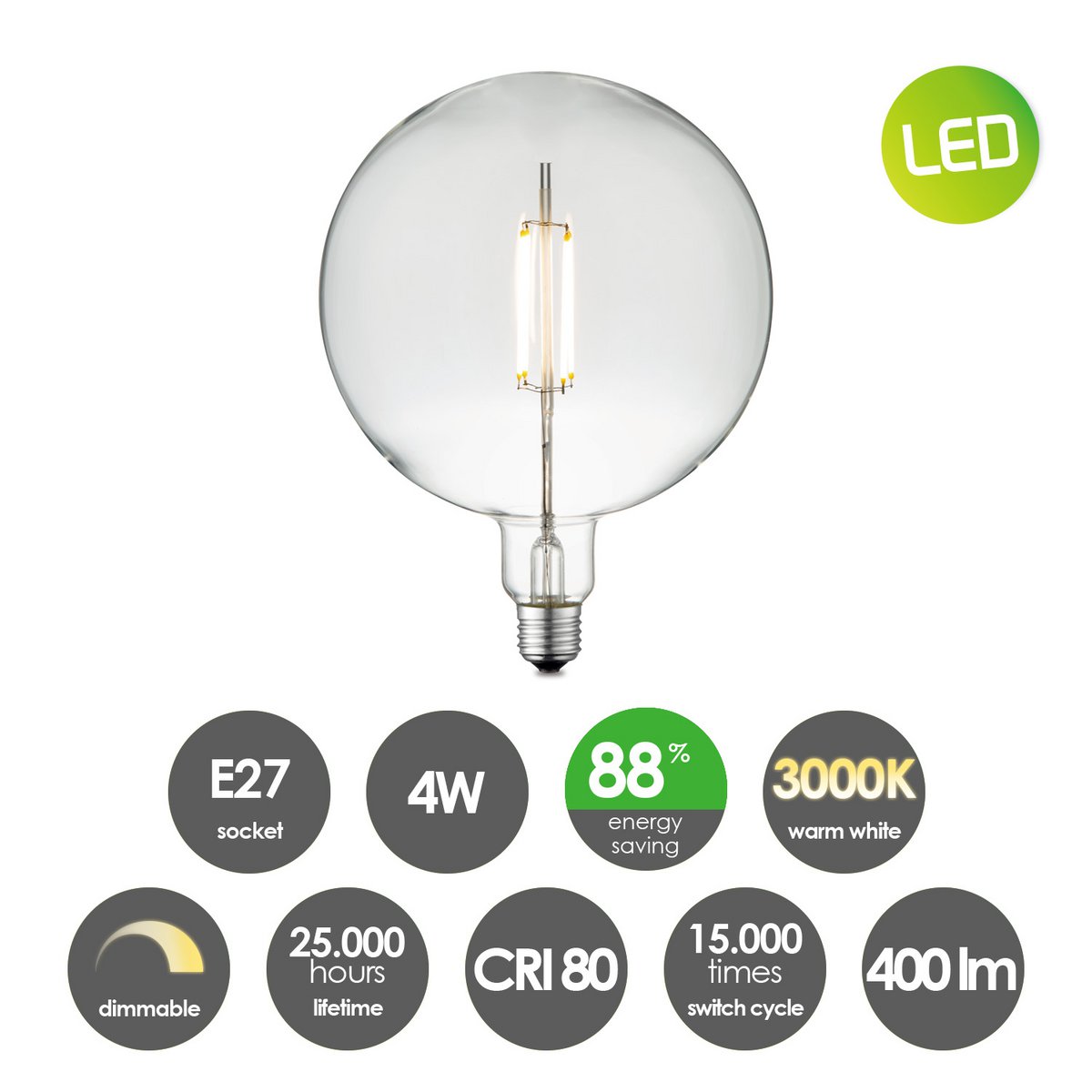 Hängelampe Leonardo Globe - G125 - dimmbar E27 klar