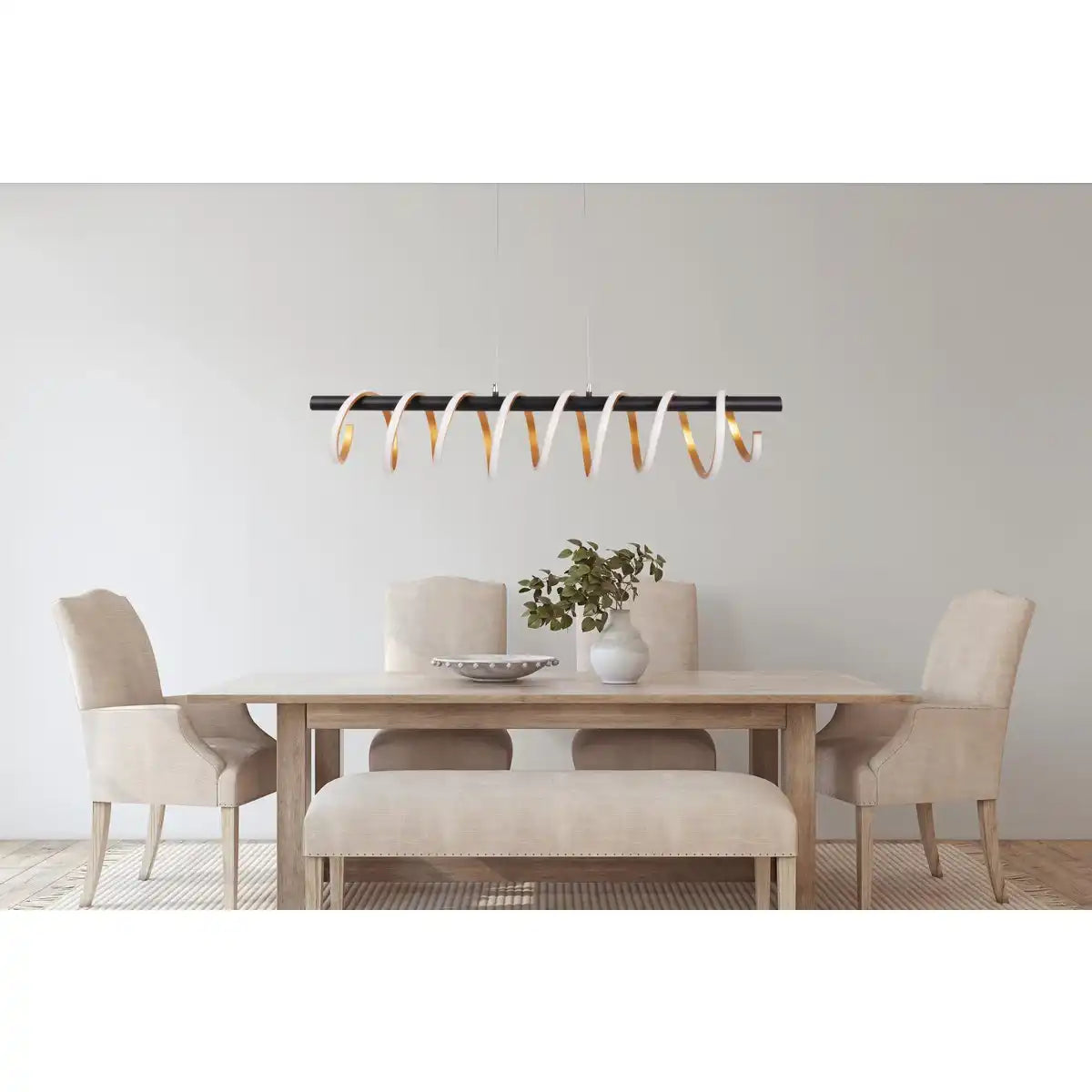 LED Pendelleuchte "BELLEZA", moderne Pendellampe aus Metall und Kunststoff Schwarz, Gold und Weiß, mit fest verbauten LEDs, 100 cm lang. Die ideale Beleuchtung für Wohnzimmer, Esszimmer oder Küche.