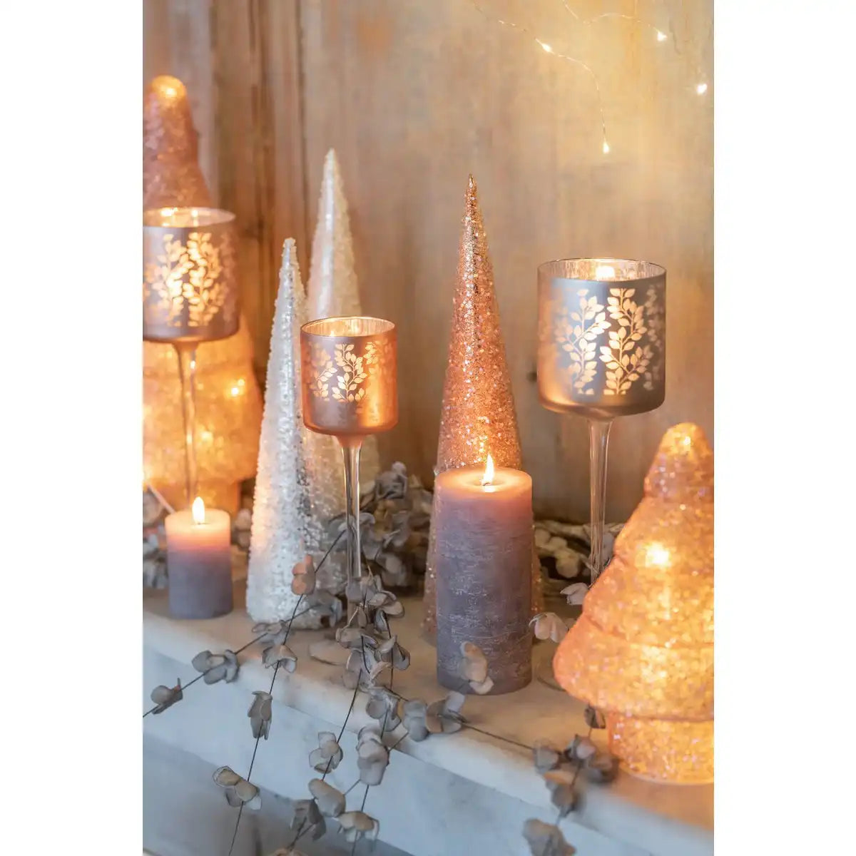 J-Line Weihnachtsbaum - Kegelperlglas - Weiß/Silber - 36 cm