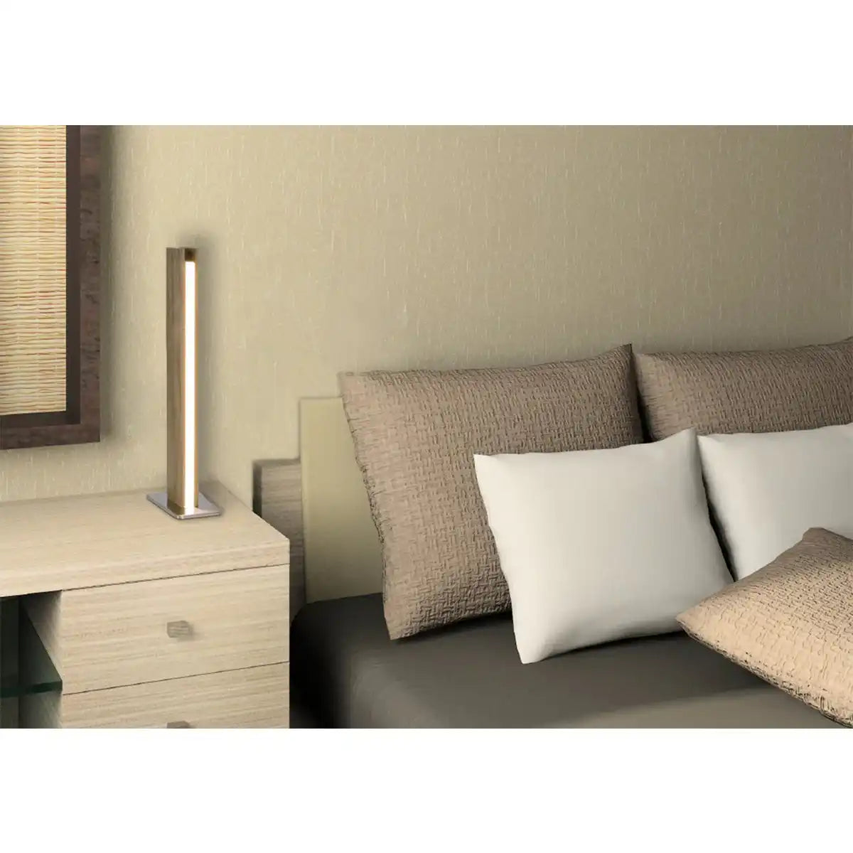 LED Tischleuchte "STRAIGHT" 51 cm hoch, aus Metall, Kunststoff und Eschenholz, mit fest verbauten LEDs, warmweiß (770lm, 3000K), dimmbar