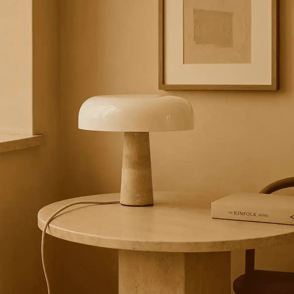 Emily Travertin-Lampe – elegantes handgefertigtes Design mit Glasschirm