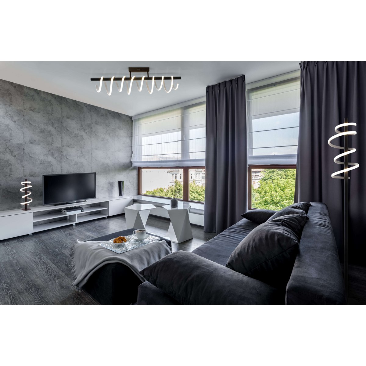 LED-Stehleuchte "BELLEZA", moderne Stehlampe aus Metall und Kunststoff in Schwarz, und Weiß, mit fest verbauten LEDs, 140 hoch, Beleuchtung für Wohnzimmer, Esszimmer, Schlafzimmer oder Büro.