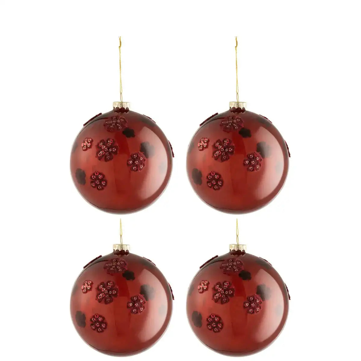 J-Line Weihnachtskugel Blumen – Glas – Burgunderrot – groß – 4er-Box