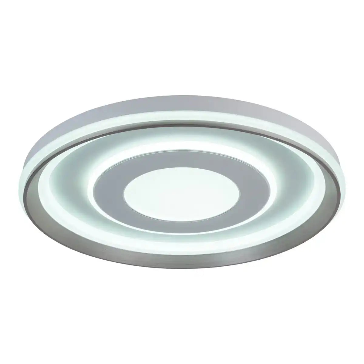 LED Deckenleuchte "DOIRA" Ø 50,5 cm, 7,5 cm hoch, Metall und Kunststoff in Silber und Weiß, integrierte LEDs, 3600 lm helles Licht, dimmbar, CCT-Funktion 3000-6500 K, Nachtlichtfunktion