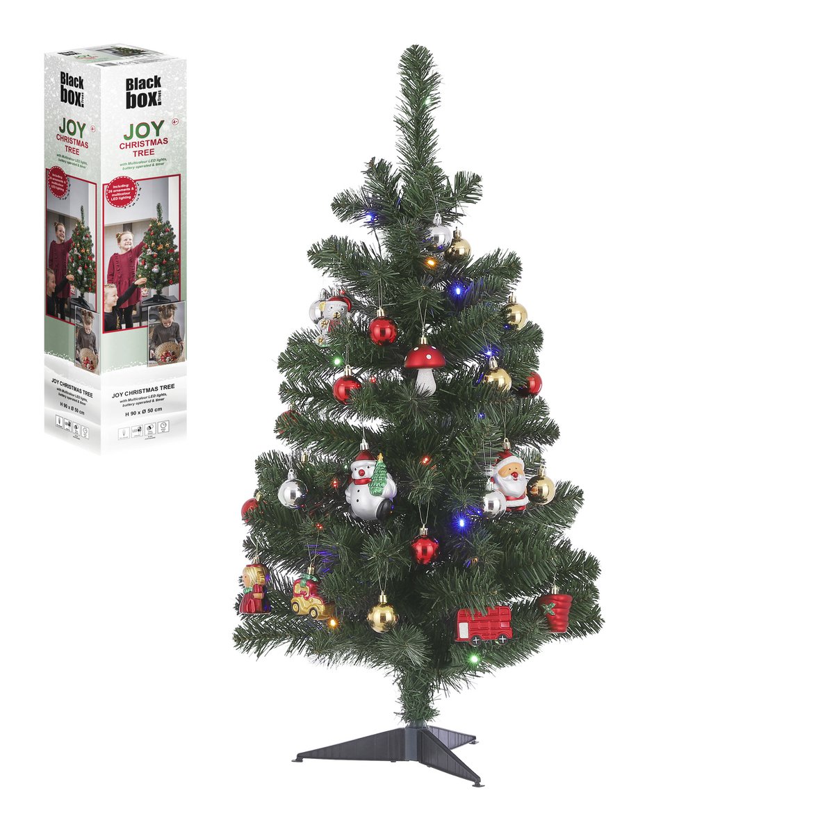 Künstlicher Weihnachtsbaum mit 26 Ornamenten und LED-Beleuchtung – H90 x Ø50 cm – Grün